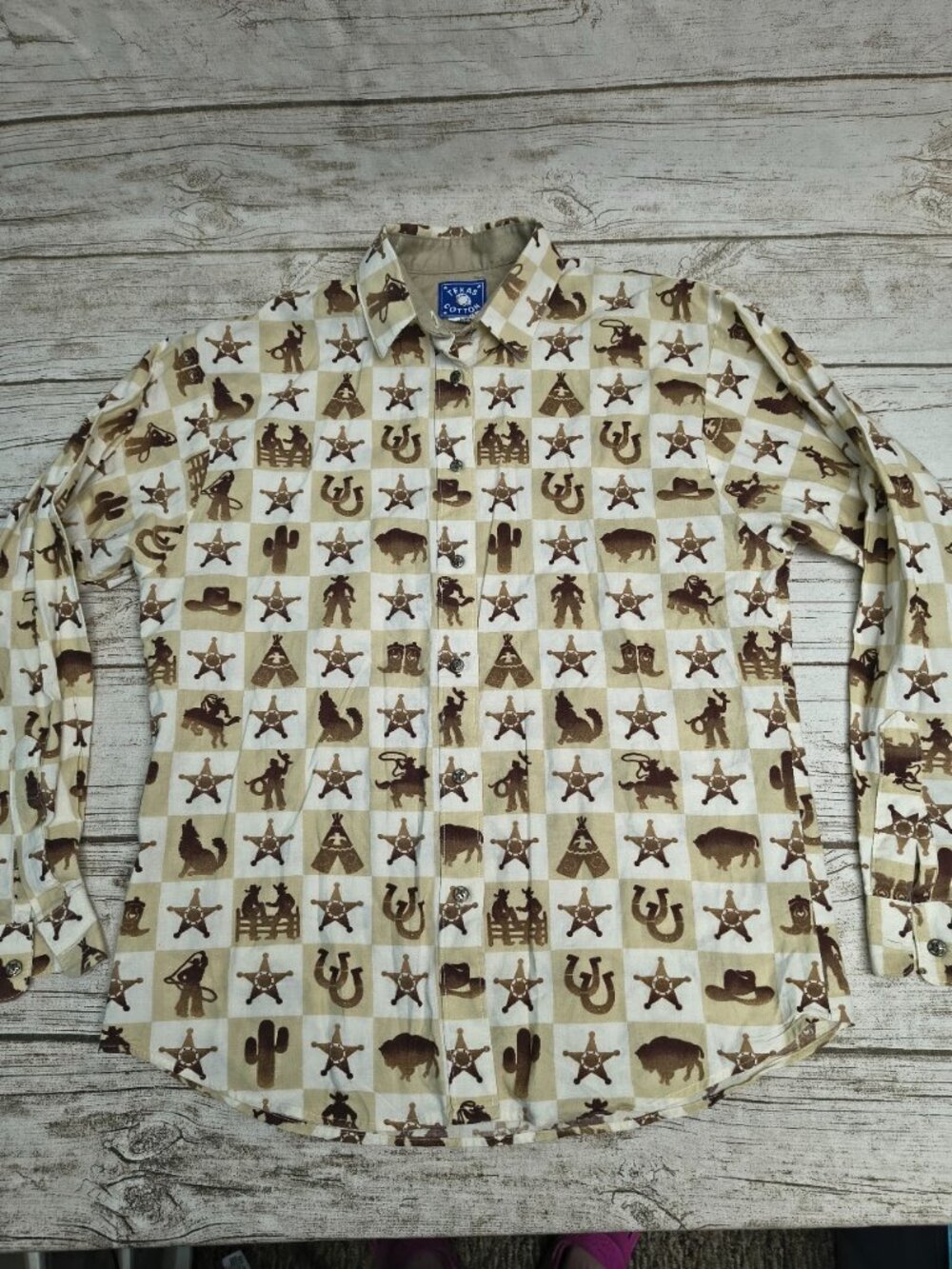 Vintage Texas Cotton Cowboy Print Shirt Medium Made in USA